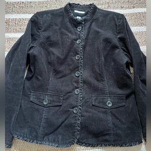 Dressbarn Elegant Black Corduroy Ruffle Button Up Women's Jacket Lined XL